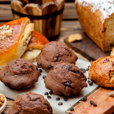 chocolate muffin with chocolate chips raisin and kyatа cookies